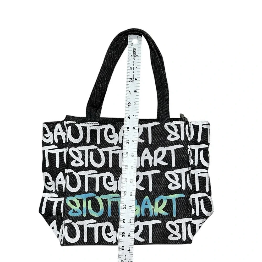 ROBIN RUTH Stuttgart Canvas Tote Bag Black White Aqua Graffiti 100% Cotton NWT